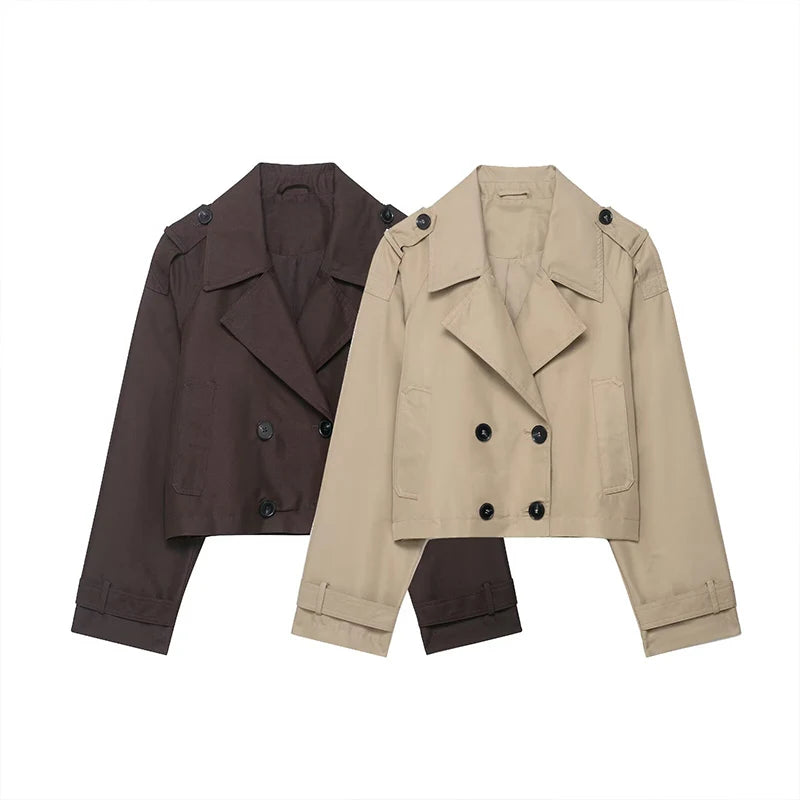 Vintage Double-Breasted Short Trench Coat