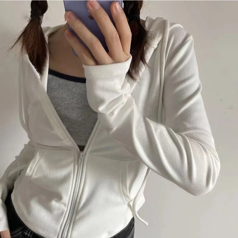 Slim Fit Zip-Up Cropped Hoodie