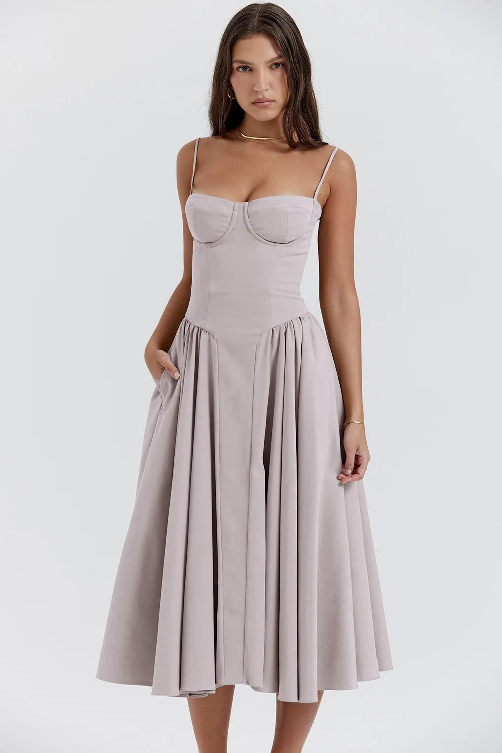 Sleeveless Backless Pleated Midi Dress