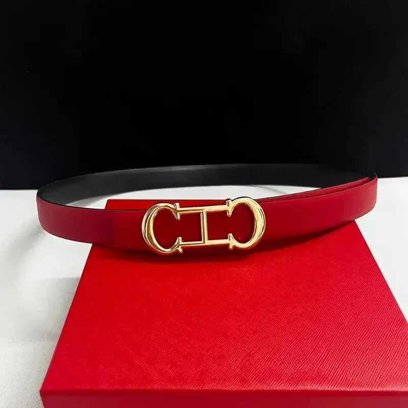 Leather Belt with Gold Letter Buckle
