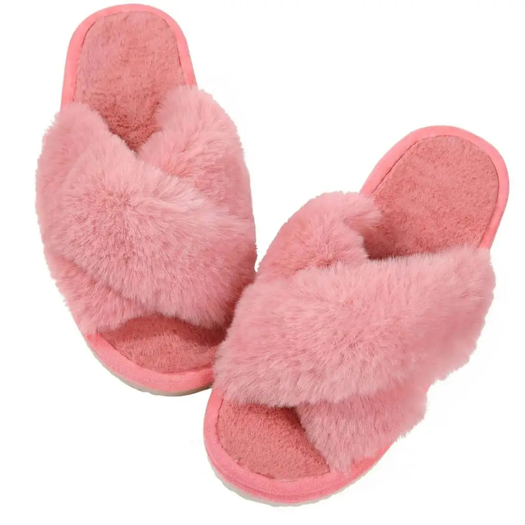 Cross Band Memory Foam Fuzzy Slippers