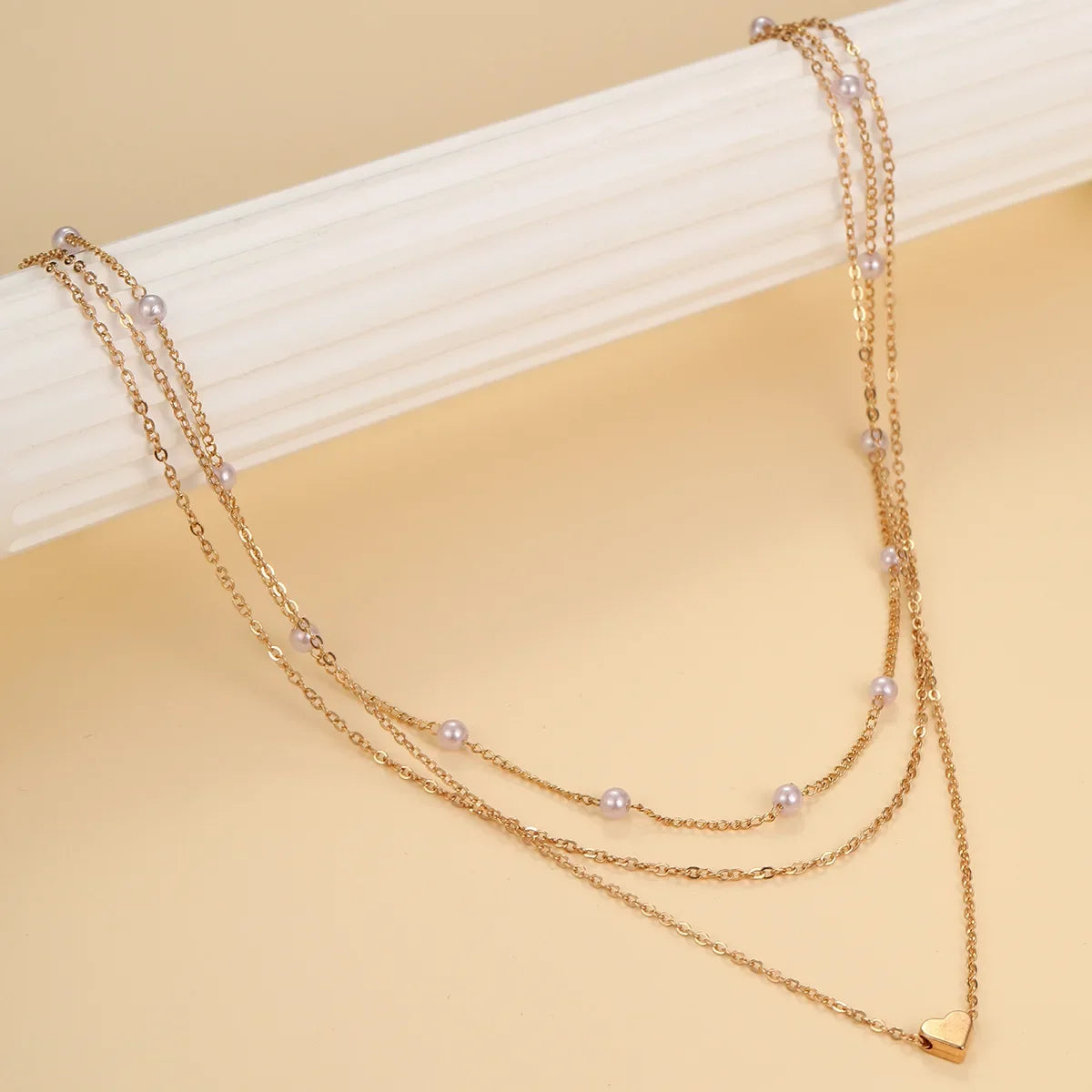 Multilayer Pearl and Heart Pendant Necklace