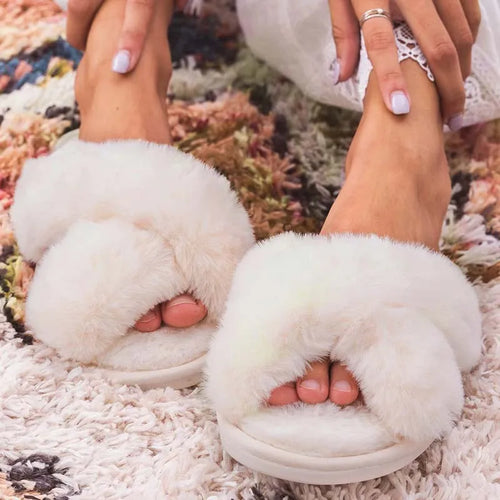 Cross Band Memory Foam Fuzzy Slippers