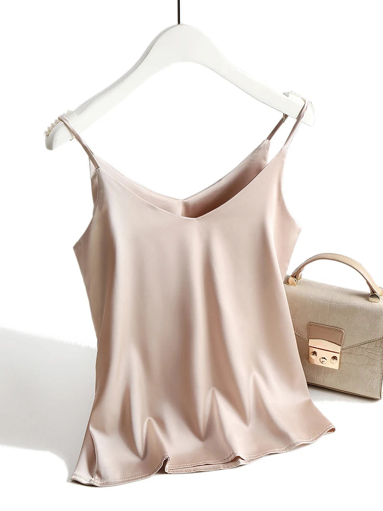 V-Neck Satin Silk Camisole Top