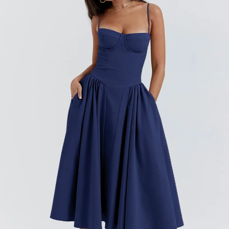 Sleeveless Backless Pleated Midi Dress