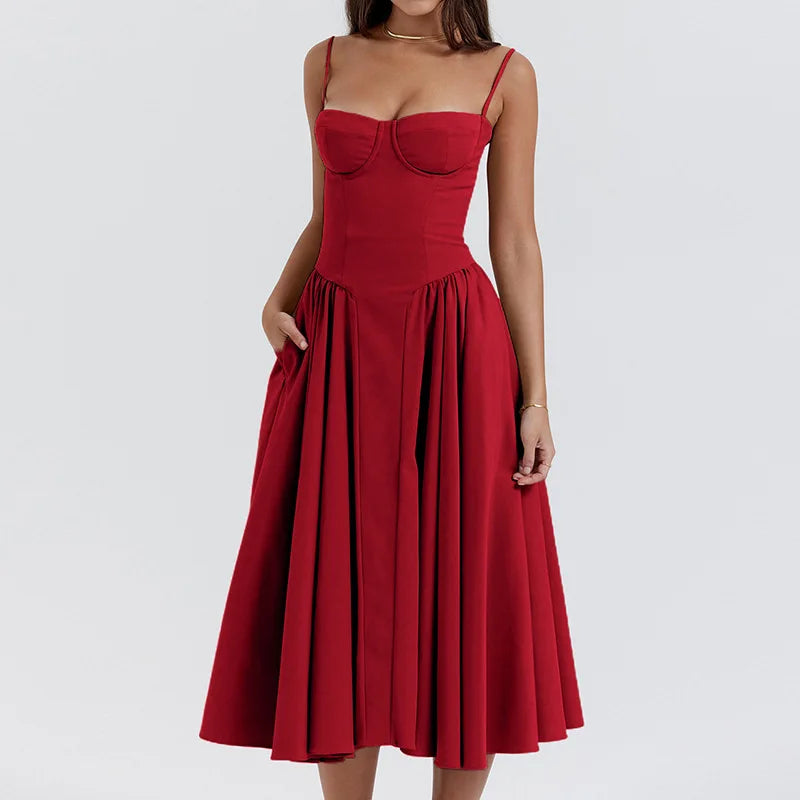 Sleeveless Backless Pleated Midi Dress