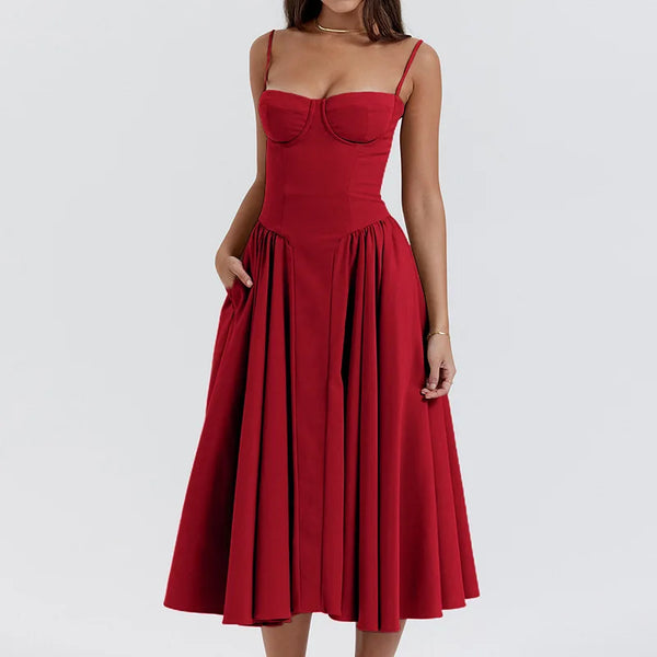 Sleeveless Backless Pleated Midi Dress