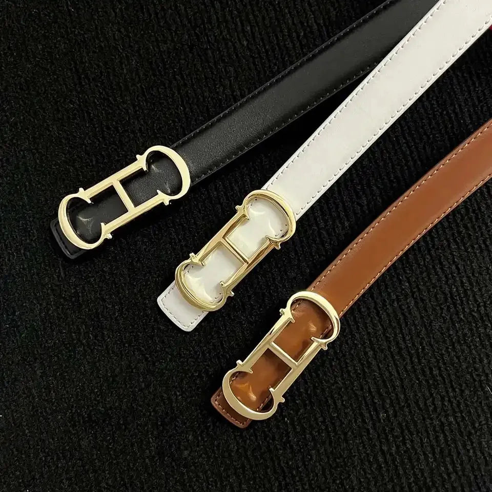 Leather Belt with Gold Letter Buckle