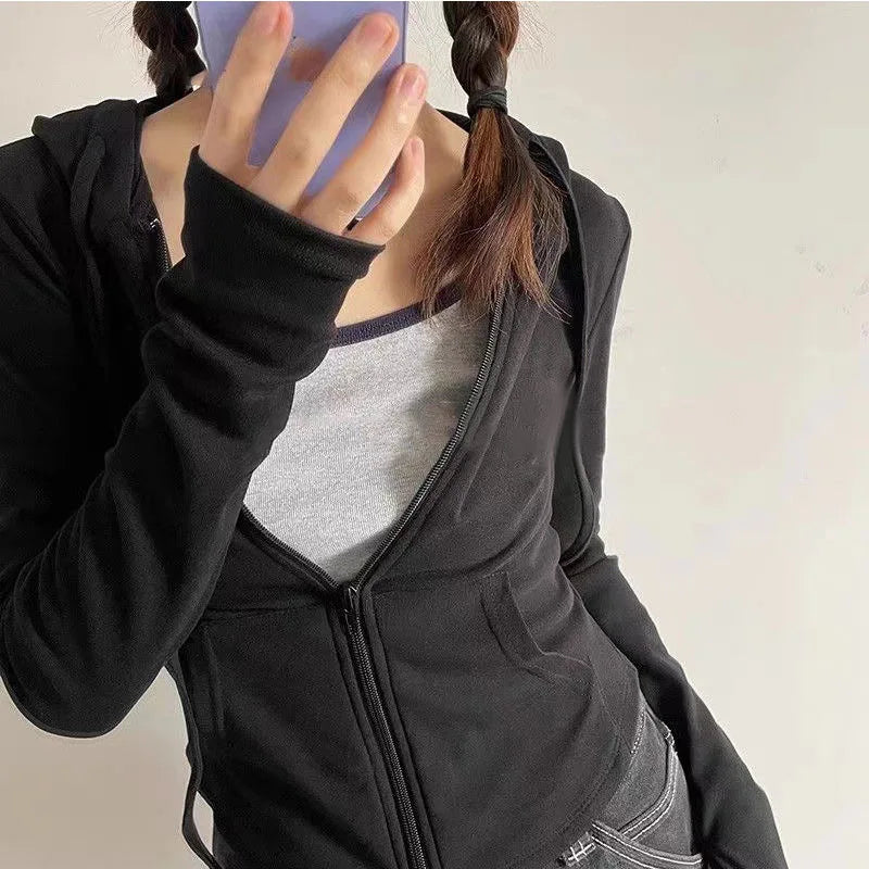 Slim Fit Zip-Up Cropped Hoodie
