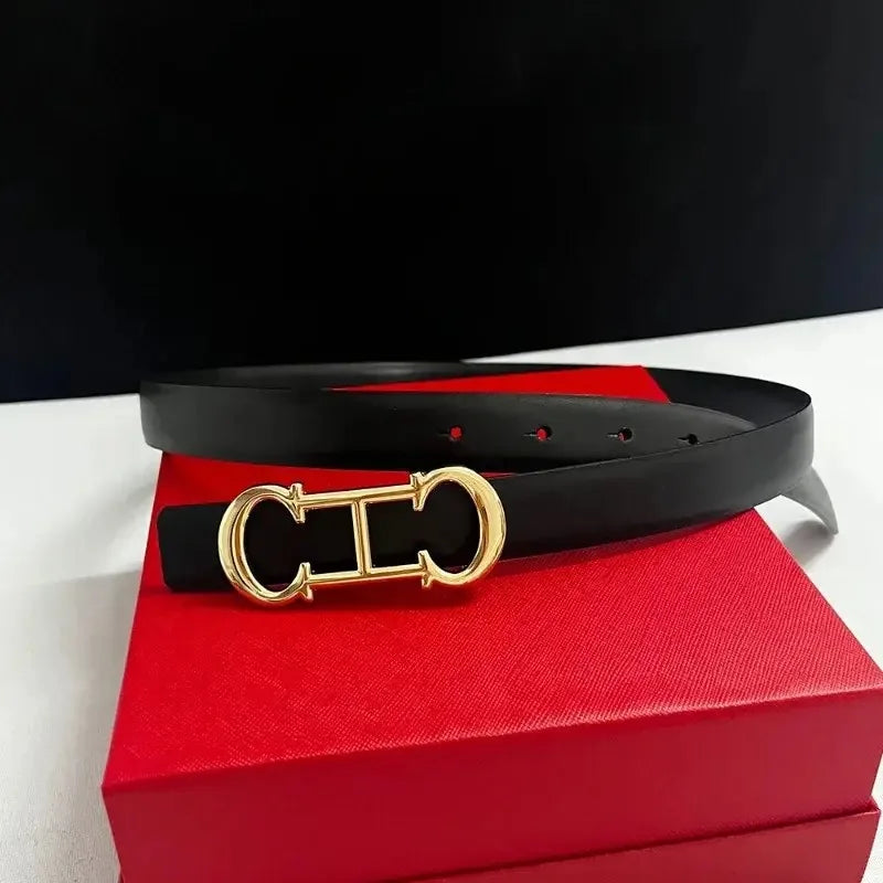 Leather Belt with Gold Letter Buckle