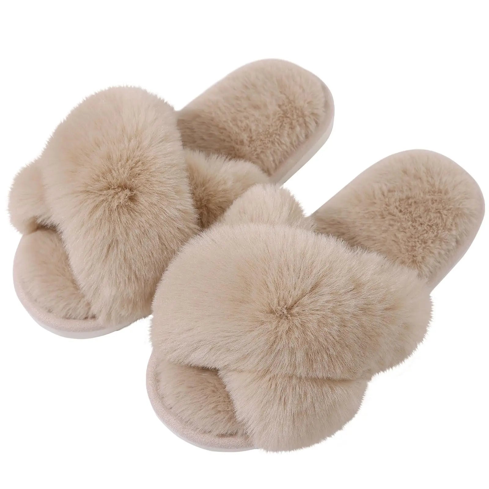Cross Band Memory Foam Fuzzy Slippers