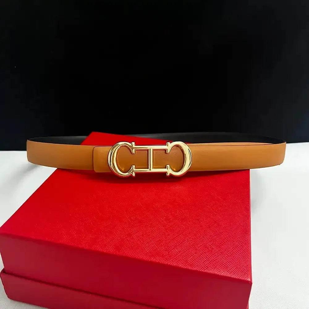 Leather Belt with Gold Letter Buckle