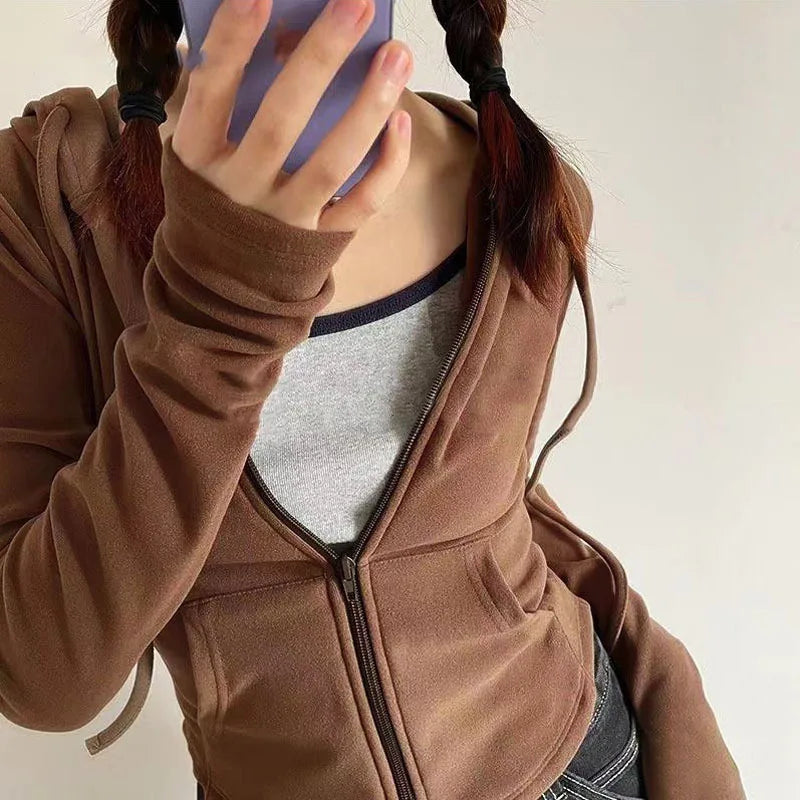 Slim Fit Zip-Up Cropped Hoodie