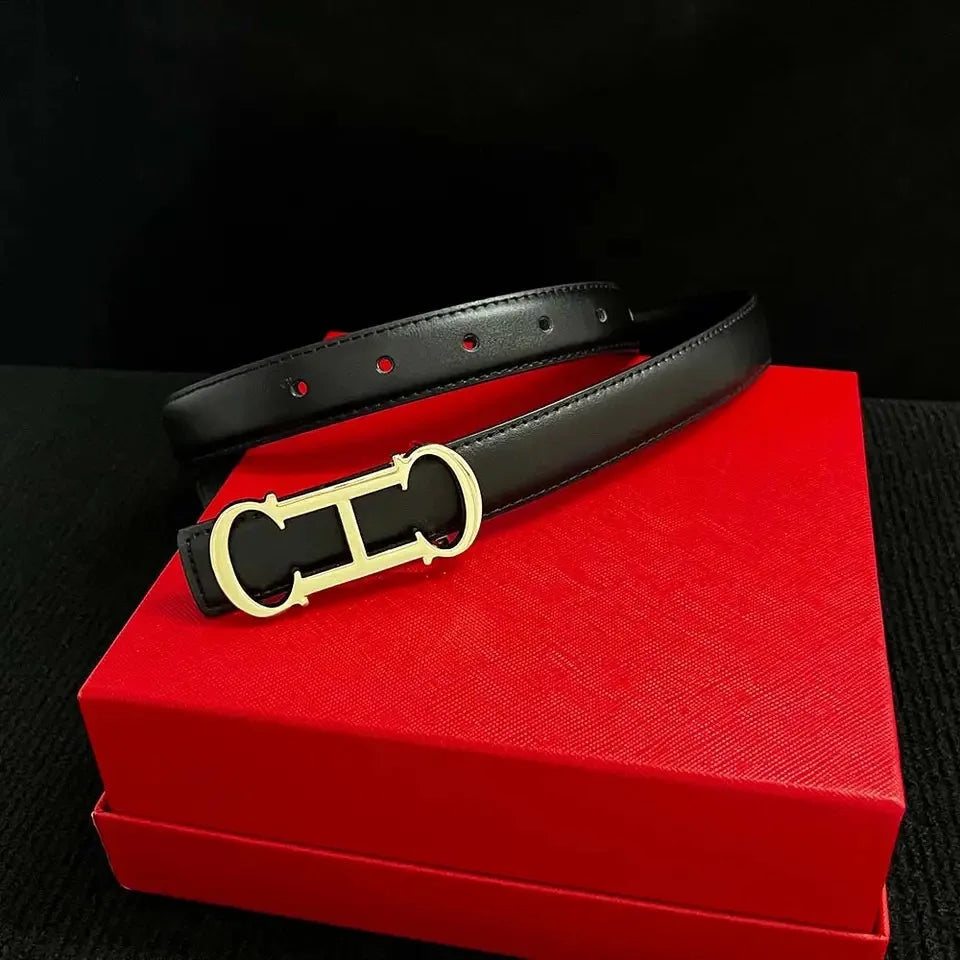 Leather Belt with Gold Letter Buckle