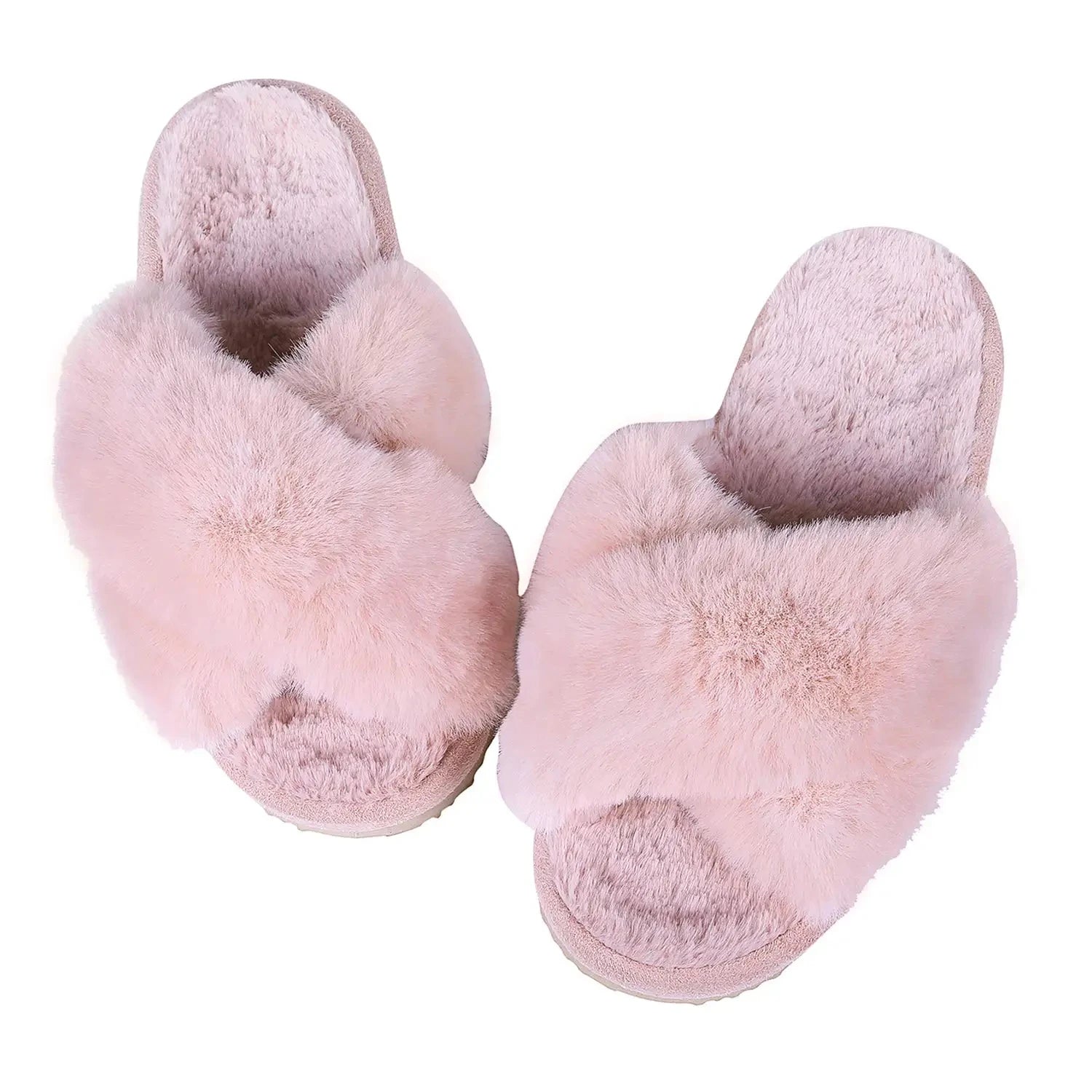 Cross Band Memory Foam Fuzzy Slippers